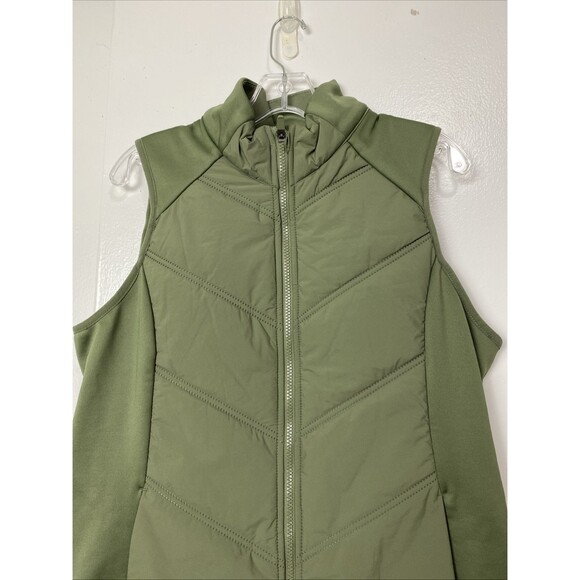 AVIA Fleece Vest Size L Green Olive Full Zip Pockets Mock Neck Sleevless - Picture 4 of 12